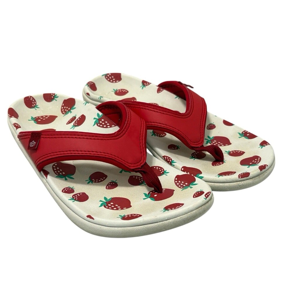 SPENCO ORTHODIC Women's Flip-Flops Size 7B Red White Strawberries Sandals